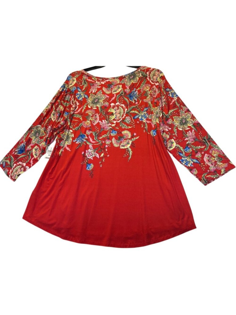 JM Collection Womens Size 3X Red Floral Print Tunic Top 3/4 Sleeve - Picture 2 of 9